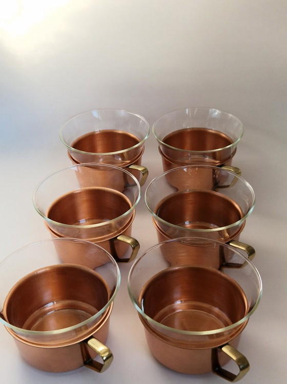 Image 1 of Tea Glasses in copper baskets.Schott&Mainz Germany.