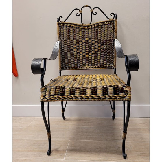 Image 1 of Vintage wrought iron and rattan chair, France 1970s