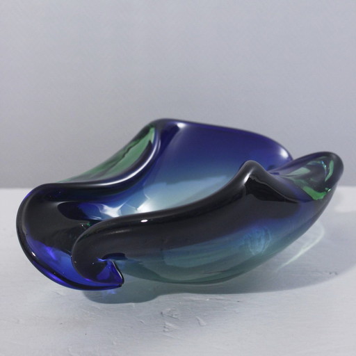 Large Empty Cup Pockets Murano Sommerso Green & Blue Italy 1970s Barovier Seguso