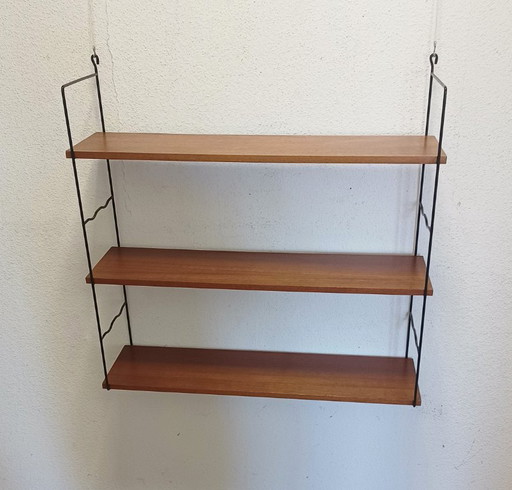 Vijftiger jaren wandrek met drie planken – wandkast, Metal, Wood (photo 2 of 8)
