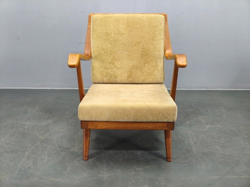 Rare Prototype Oak Armchair with Label, Brno, 1950s
