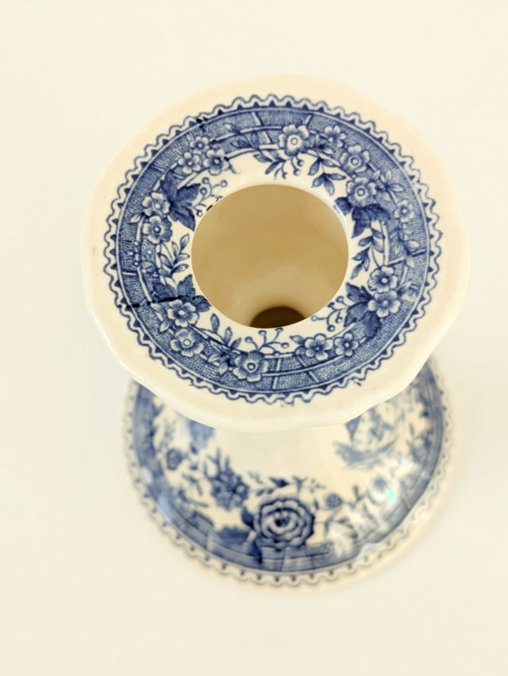 Image 1 of Set of 2 Antique Villeroy & Boch Burgenland Candleholders | Blue Saar Transferware (1913–1947)