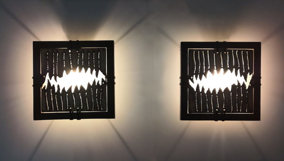Image 1 of Paar Ravi Sing for Lightworks Brutalist wandlampen, jaren 80