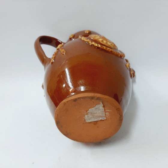 Image 1 of Großer, antiker, braun glasierter Keramikkrug