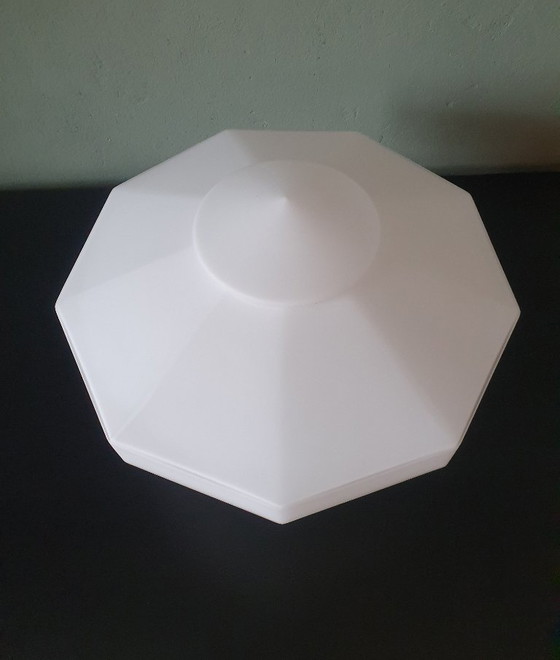 Image 1 of Art Deco ceiling light made of opal glass. Unique shape with a retro design.