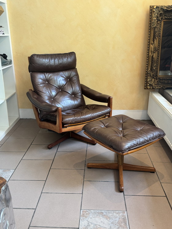Image 1 of Vintage Lounge Chair SöDa, teak wood and leather with ottoman