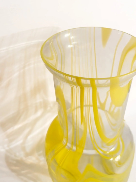 1980s Yellow and Clear Murano Glass Vase (photo 4 of 9)
