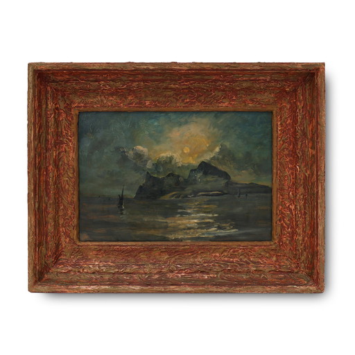 Grande peinture océanique belge du milieu du siècle dans un cadre décoré, années 1960
