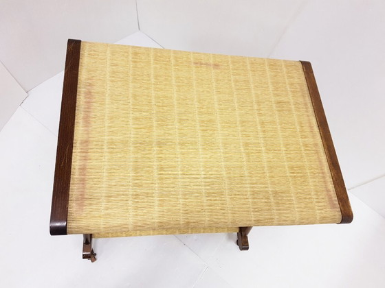 Image 1 of JULLIAN OAK METAL SIDE TABLE/TV CART ON WHEELS, 1960s VINTAGE