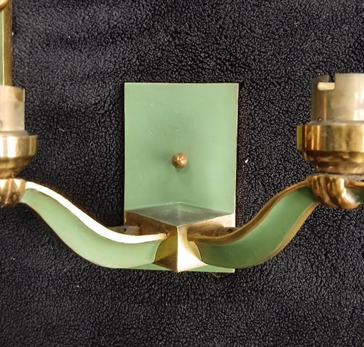 Coppia di applique vintage, anni '40-'50, bronzo, metallo e ottone, DLG Jules Leleu, anni '40