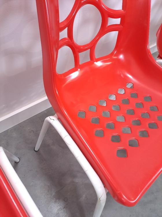 Image 1 of Set jaren 70 DDR rode kunststof tuinstoelen