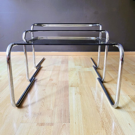 Image 1 of 70s' Chrome & glass nesting tables