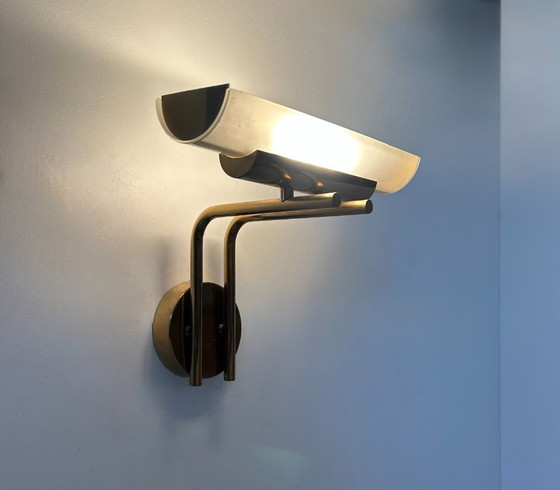 Image 1 of Lampada da parete in ottone e vetro sabbiato, Francia, 1970