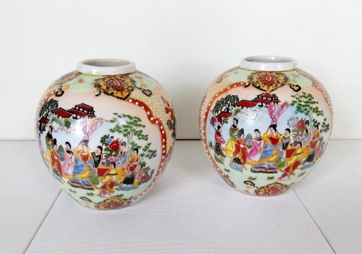 Pots à Gingembre Chinois Style Satsuma Décor Geisha Années 70/80