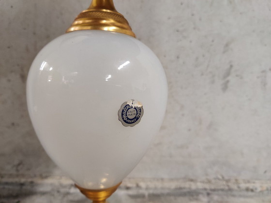 Image 1 of Messing en opaline ananasblad tafellamp 1960