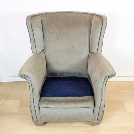 Image 1 of Fauteuil à oreilles en velours vintage, 1970
