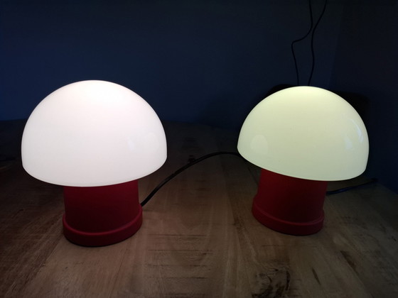 Set di 2 Lampade da tavolo Hema classiche degli anni '70, Plastica, Rosso (foto 5 di 5)