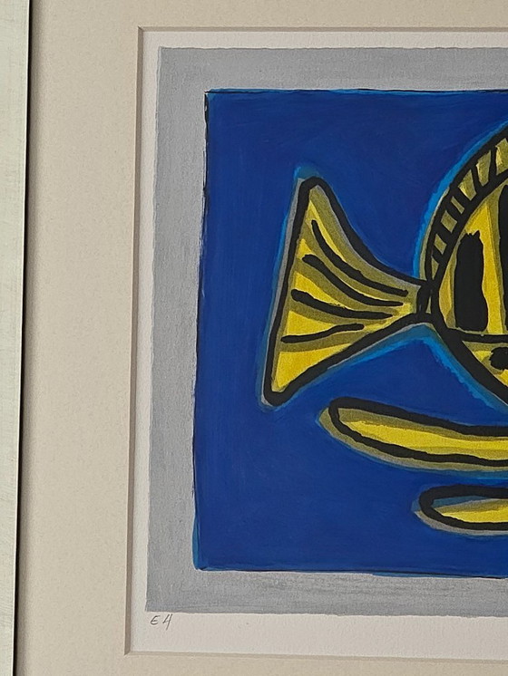 Image 1 of Corneille - Poisson Surrealiste sur Bleu - E.A - 1999 - Firmato a mano