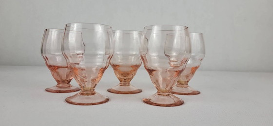 5 calici da vino in vetro rosa – Bicchieri e caraffe, Crystal, Glass, Art Deco (photo 6 of 6)