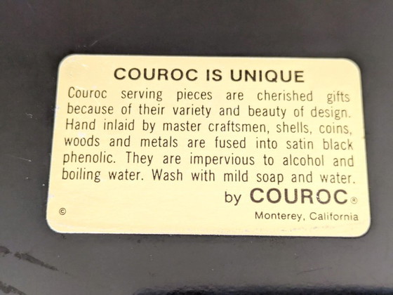 Image 1 of Grande vassoio di metà secolo di Couroc of Monterey | Intarsio Roadrunner | Resina fenolica nera