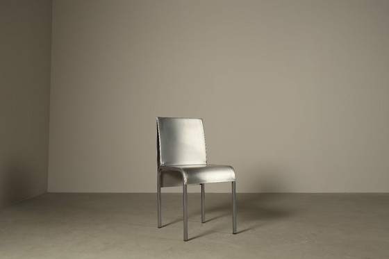 Image 1 of Set aus sechs postmodernen Esszimmerstühlen aus Edelstahl aus der Zeit um 1980-1990.