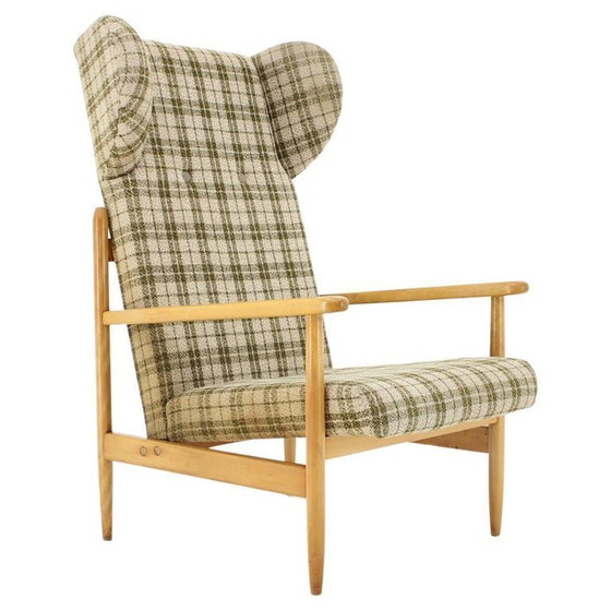 Image 1 of 1960s Rare Mid-Century Modern Beech Wing Armchair by ÚLUV, Czechoslovakia