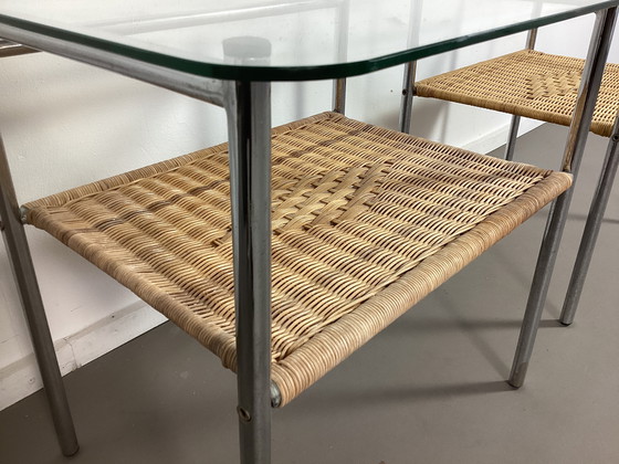 Image 1 of Set of eighties vintage side tables tables chrome rattan