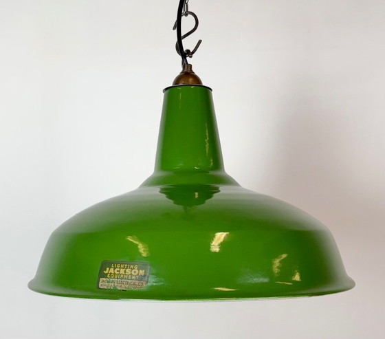 Lámpara colgante industrial de esmalte verde de Jackson Electrical Co., década de 1960 – Lámparas colgantes (photo 3 of 18)