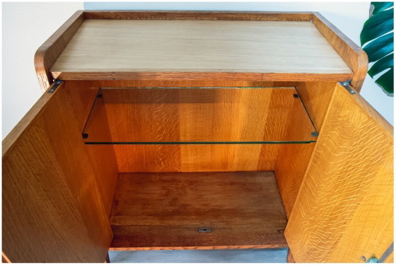 Image 1 of Sideboard with a fin-shaped profile, brass handles and scoubidou cord, 1950s