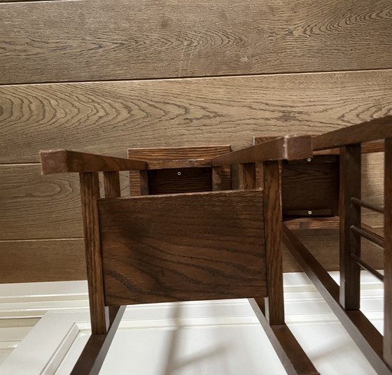 Image 1 of Plant table/pedestal set dark antique oak