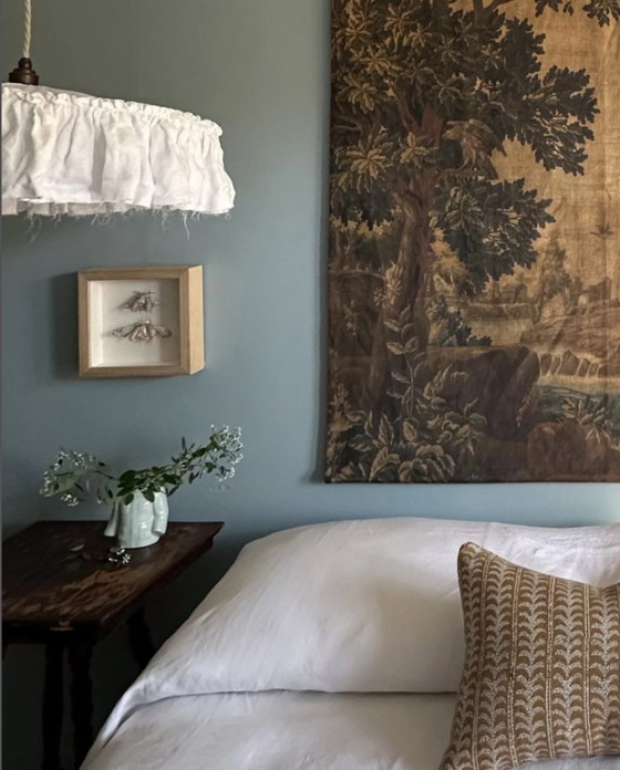 Image 1 of Handmade 100% LINEN 'Golden Tapestry' wall hanging - 17th century fragment print - ready to hang