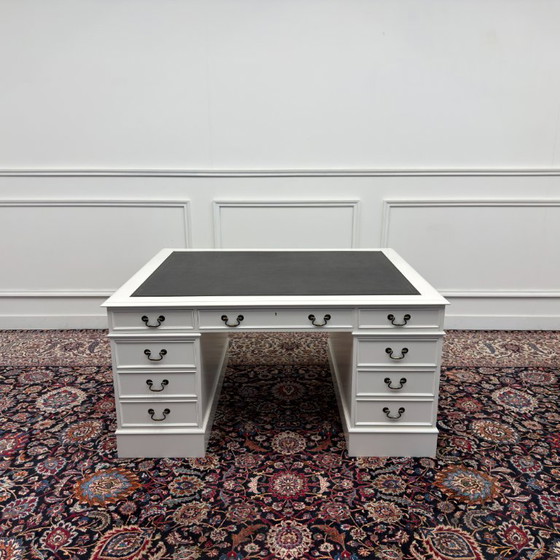 Classic English White Desk Partnerdesk – Wood, Leather (photo 5 of 18)