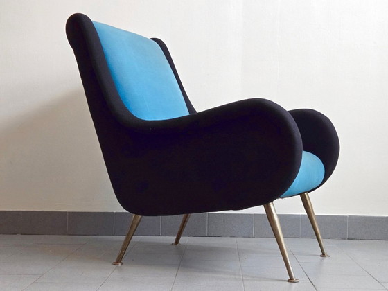 Image 1 of Vintage fauteuil uit 1950, rockabilly wollen jersey, DLG Marco Zanuso Arflex jaren 50