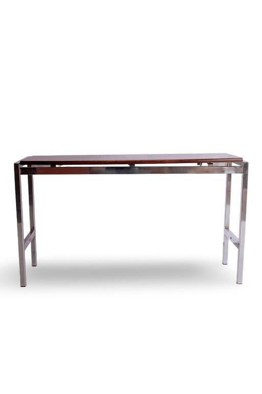 Vintage side table with chrome frame and floating wooden top