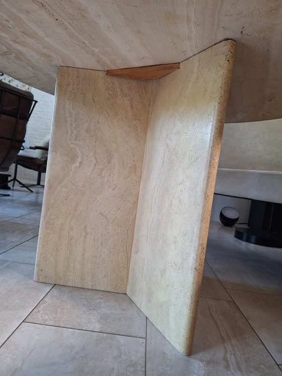 Magnifique Table de salle à manger Vintage en Travertin Massif - ronde 120 cm – Tables de salle à manger (photo 5 of 8)