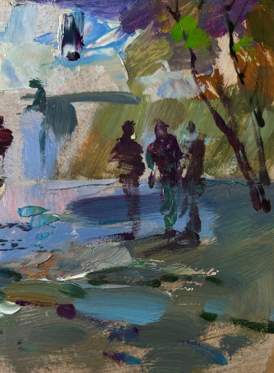 Image 1 of Original Oil Painting Summer House Landscape Building in the heart of the city