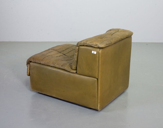 Image 1 of Sofá modular De Sede DS11 de cuero con parches verde oliva, diseño de mediados de siglo, 6 elementos. Suiza, años 70.