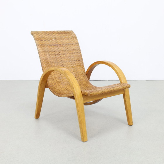 Image 1 of Rare fauteuil vintage en bois et canne, 1960S