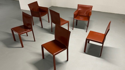 6 sedie di design italiano Enrico Pellitzoni in pelle color cognac