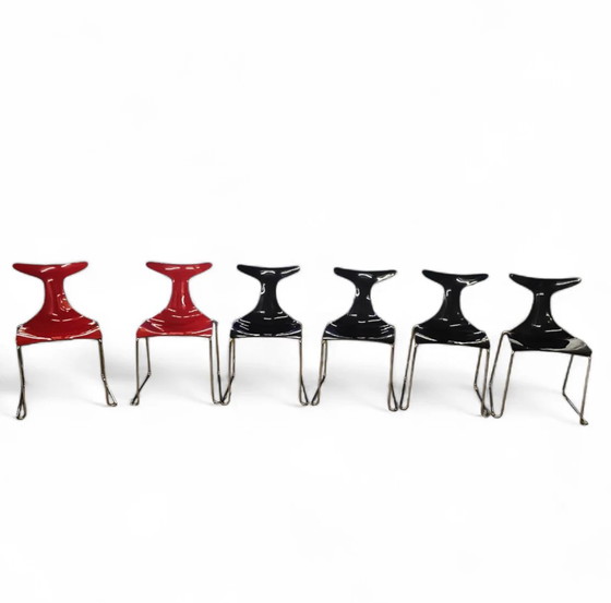 6 x Delfy chair by Gino Carollo for Ciacci Kreaty / Italy 1990s / 2 x red - 4 x black (photo 11 of 19)