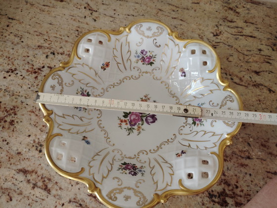 Image 1 of Reichenbach porcelain antique decorative bowl on feet, gold decoration