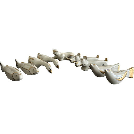 Porte-couteau vintage Art Deco en porcelaine blanche avec animal