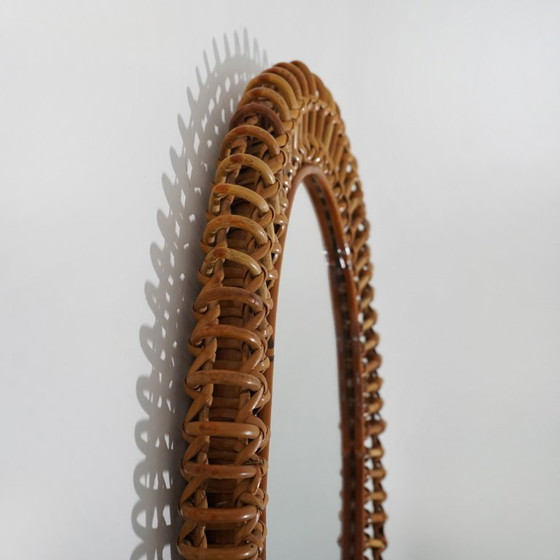 Wall mirror with rattan frame, 1950s – Glass (photo 6 of 11)