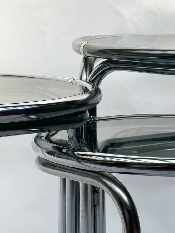 Image 1 of Vintage Space Age Nesting Tables in Chrome and Smoked Glass, 1970s/1980s