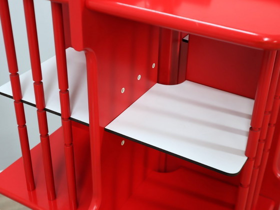 Image 1 of Bibliothèque modulaire italienne en bois massif laqué rouge, années 1960