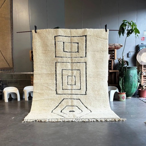 Moroccan Berber Beni Ourain Rug 180x270 cm - White Authentic Wool Carpet - Modern Design Rug