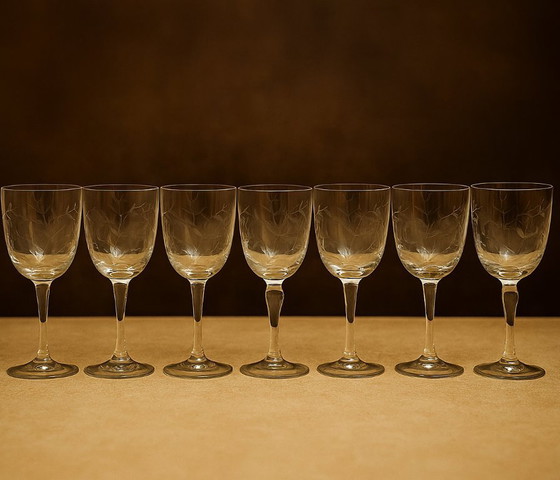 Image 1 of Bicchieri da vino vintage con foglia incisa – Set di (6+1)