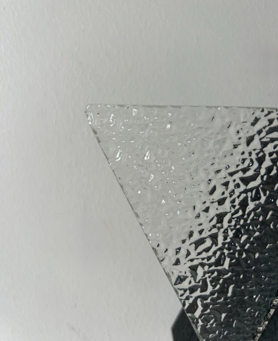 Image 1 of Lampada da parete geometrica vintage, metallo nero e vetro, Francia 1950