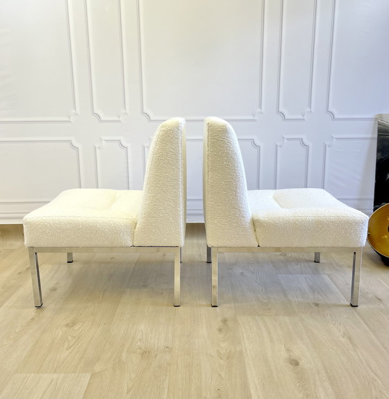 Image 1 of Coppia di poltrone lounge vintage in bouclé bianco – design anni '70