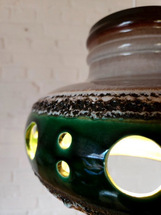 Image 1 of Keramieken aardewerken vintage XXL hanglamp van Herda, west germany fat lava stijl, keramische retro, groene hanglamp